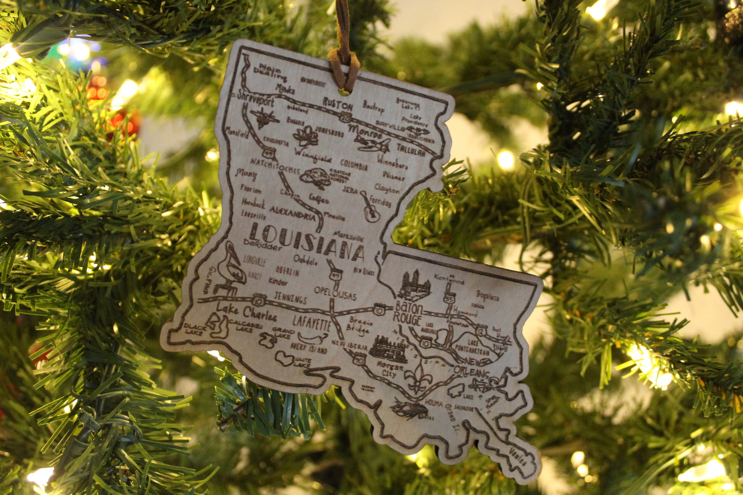 Louisiana Engraved Wood Ornament