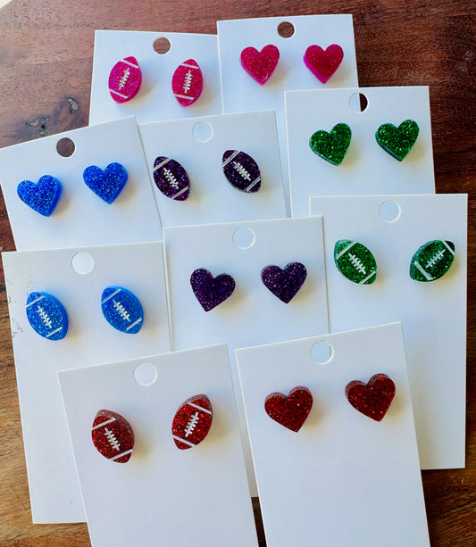 Glitter Heart or Football Earrings