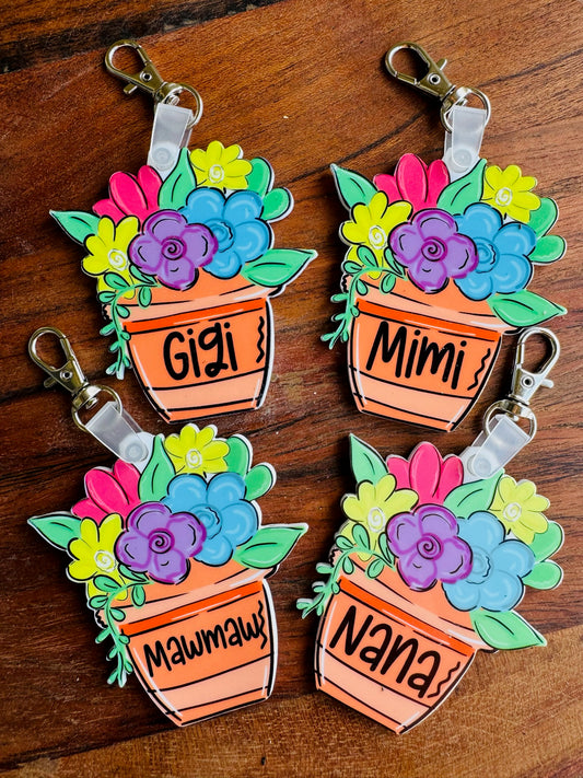 Flower Pot Name Keychain