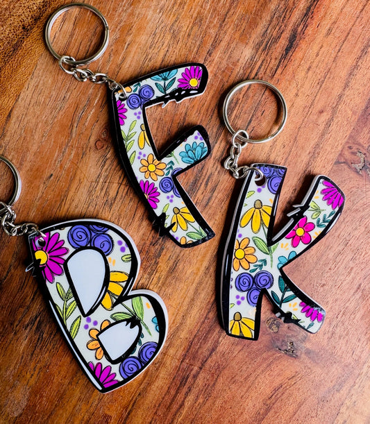 Floral Letter Keychain